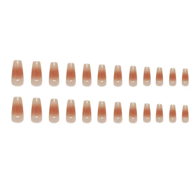 24PCS Nude Ombré Press-On Nails – Long Square Shape With Blush Gradient Effortless Elegance False Nail For Women Girl