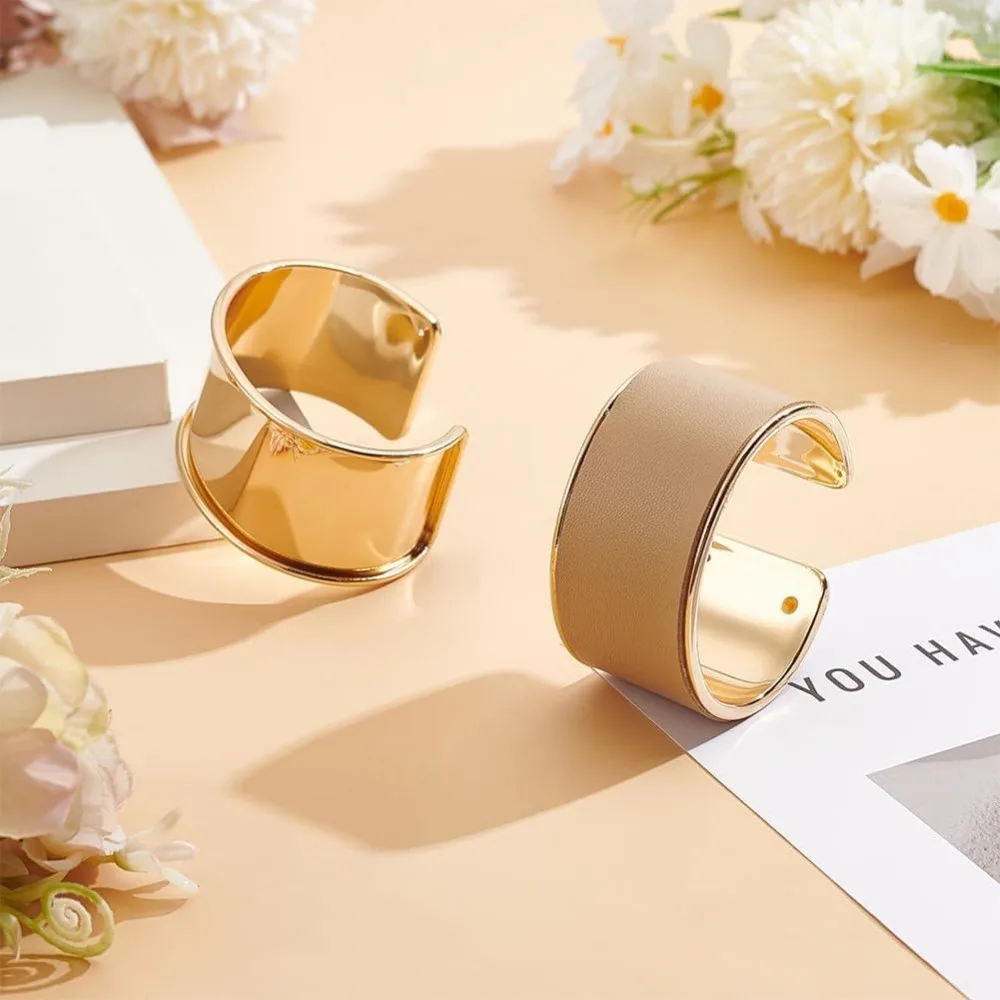 2pcs Golden Grooved Bangles Punk Style Wide Band Open Cuff Bangle Adjustable Alloy Wrist Cuff Wrap Bracelet for Leather Inlay