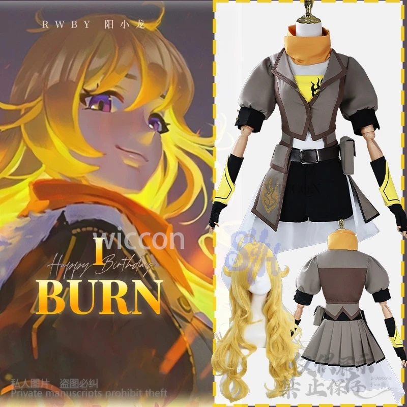 أنيمي يانغ شياو طويل تأثيري RWBY Y2K زي سترة مثيرة أصفر أسود طويل الأكمام الصحراء الشرير لوليتا هالوين حفلة لعب الأدوار