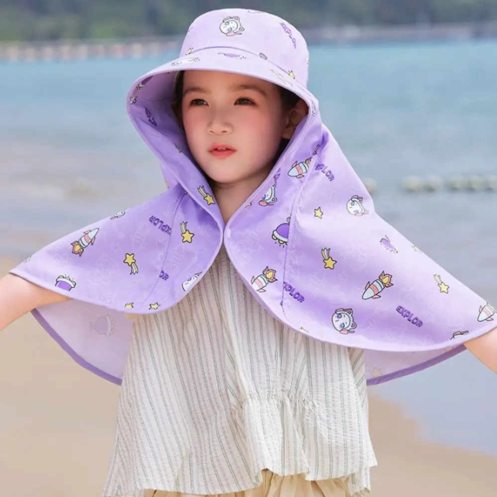 

Cartoon UV Protection Children's Hat Neck Protection Large Brim Sun Hat Extended Shawl Fisherman Cap