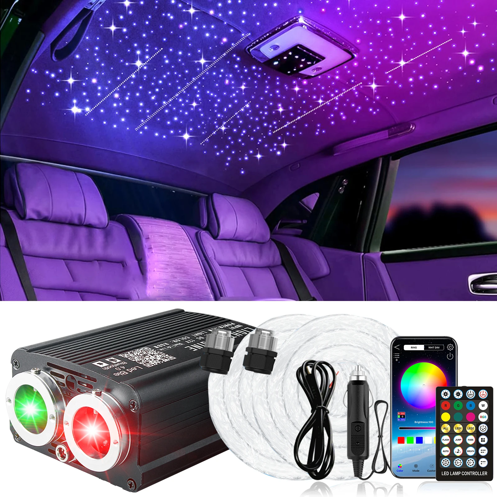 

Starlight Headliner Kit, Dual-Color Twinkle&Meteor Lights, 32W Fiber Optic Ceiling Light for Cars & Home Use