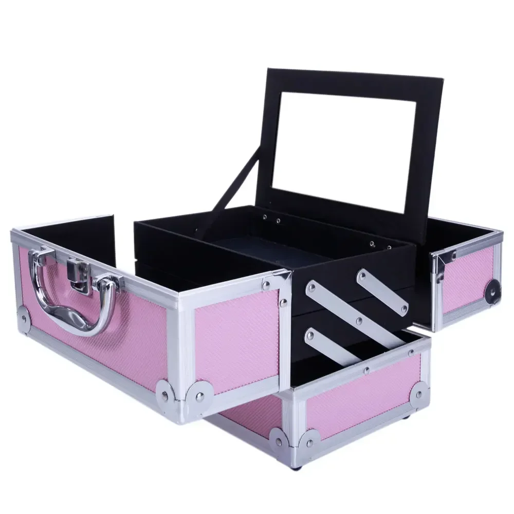 Make-up-Zugetui aus Aluminium, Schmuckschatulle, Kosmetik-Organizer mit Spiegel, 22,9 x 15,2 x 15,2 cm, Rosa