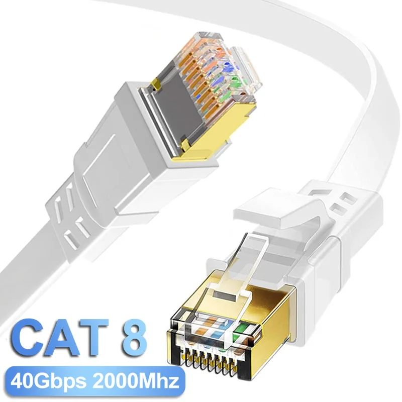 Cat 8 40Gbps 2000Mhz SFTP RJ45 Flat Cable Shielded High Speed Ethernet Cables Network Lan Cord for PC Modem Laptop Router Ps4