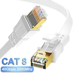 Cat 8 40Gbps 2000Mhz SFTP RJ45 Flat Cable Shielded High Speed Ethernet Cables Network Lan Cord for PC Modem Laptop Router Ps4