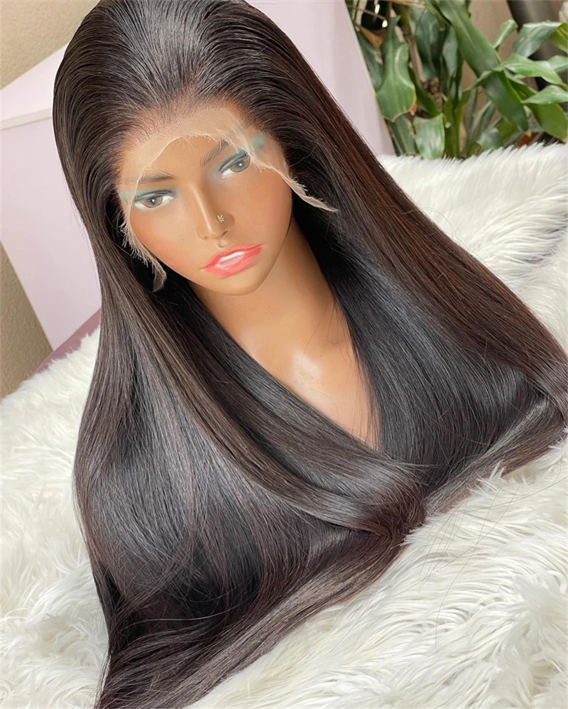 Black Straight Woman Wig 300 400 High Density Human Hair Wigs 13x4 Lace Frontal Wig Thick Hairs Pre Plucked Glueless Natural Wig