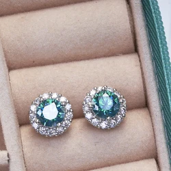 Cellacity women stub earring with 1ct simulation blue green color moissanite gemstone female dating party fine jewerly gift
