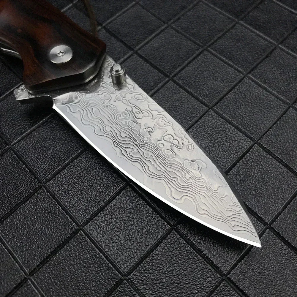 Outdoor Tactical 67 Layers Damascus Steel Camping Pocket Knife EDC Outdoor Knife Tactical Tool Self-defense Combat Folding Knife