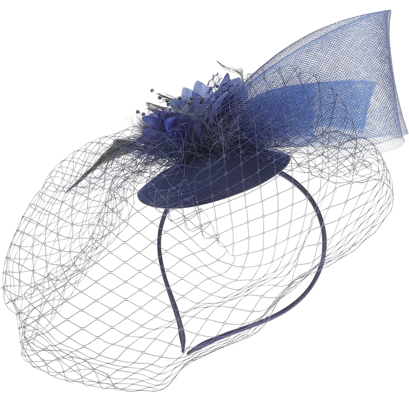 

Feather Headflower Accessories Women Mesh Fascinator Headb Blue Wedding Photo Prop Women Fascinator Piece