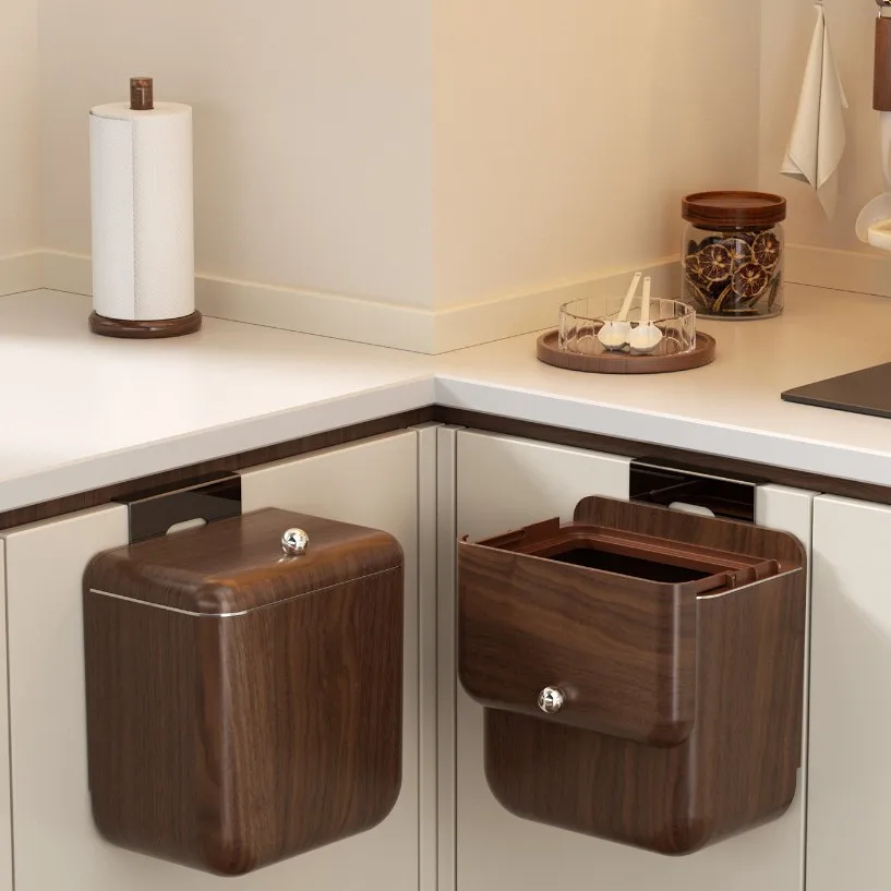 Kitchen Trash Can No Punching Wall Hanging with Lid Household Flip Large Storage Bucket
