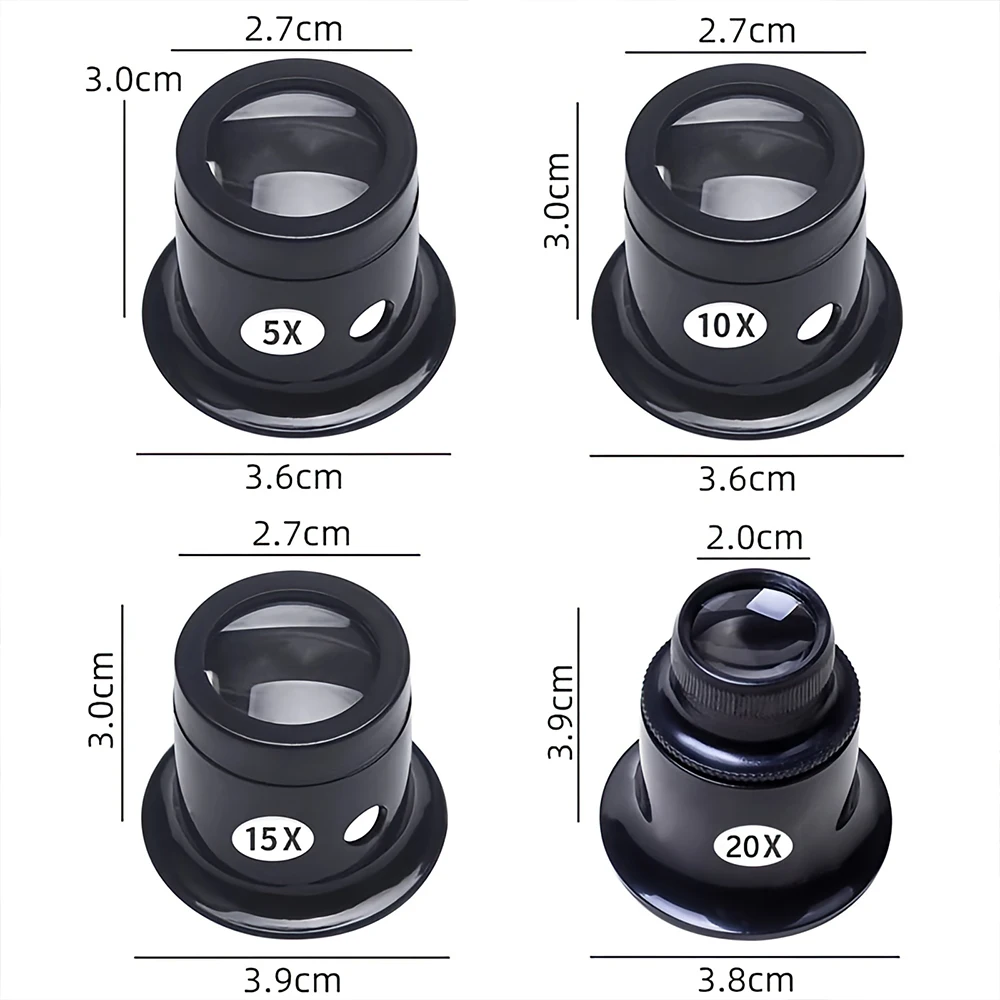 Watch Repair Tools, Watch Repair Magnifiers 5 to 20 Times, Clock Magnifiers, Jewelry Magnifiers, Watch Repair Magnifier Set 4pcs