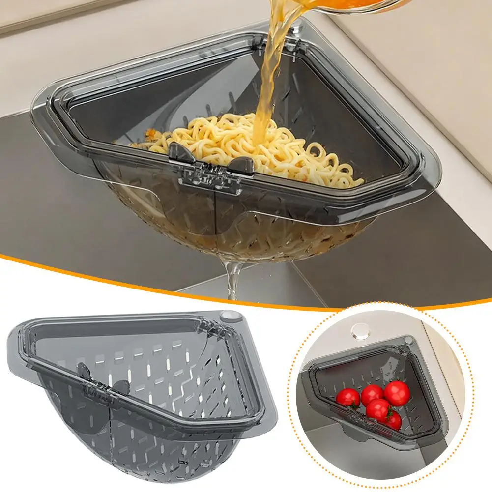 Magnetic Draining Triangular Filter Corner Sink Drain Basket, No-Drill Kitchen Food Waste Filter Storage Caddy Large Capacity