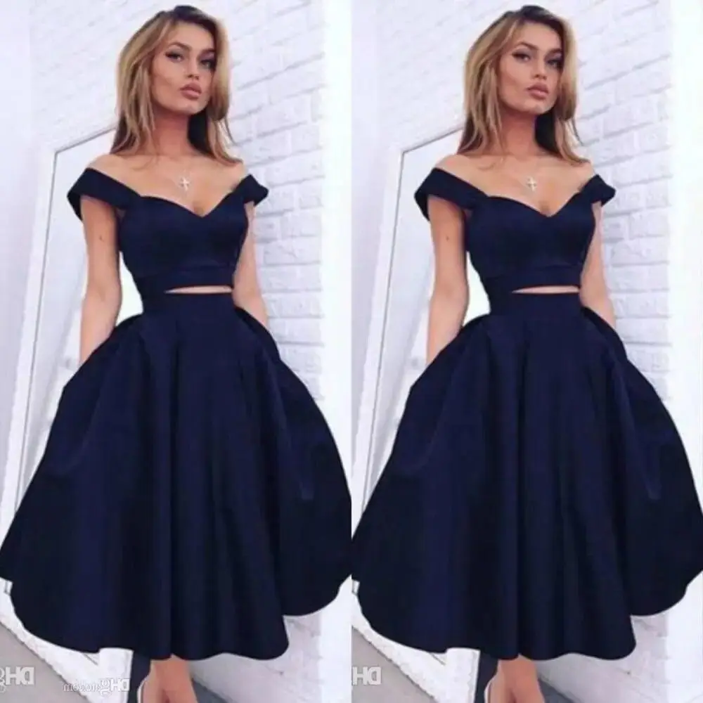 

Homecoming Dresses Off The Shoulder Sexy Cutout Waist Black Girl Prom Dress Tea Length Black Graduation Gowns Customized