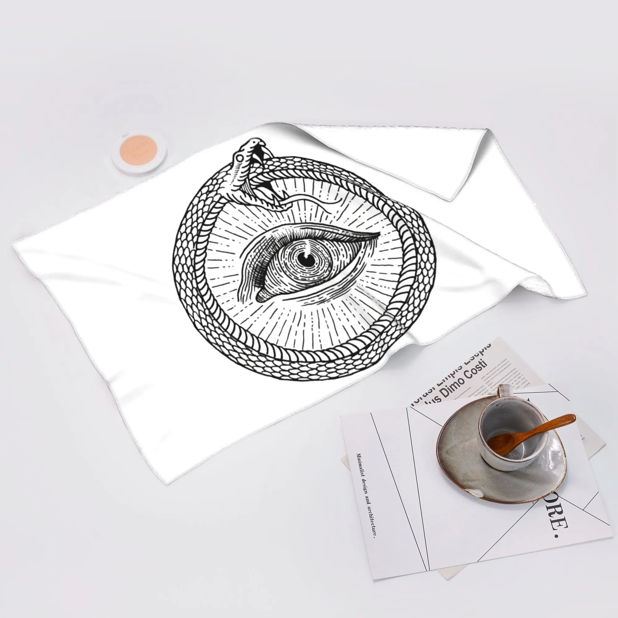 Custom Esoteric Illustration Of Ouroboros Snake Soft Face Towel Quick Dry Pool Bath Cotton Towels Breathable