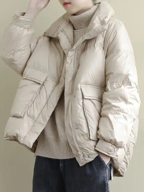 

plus Size Women's Loose Artistic Warm Cotton Jaet Winter Lightweight down Cotton Coat Casual Versatile Slimming