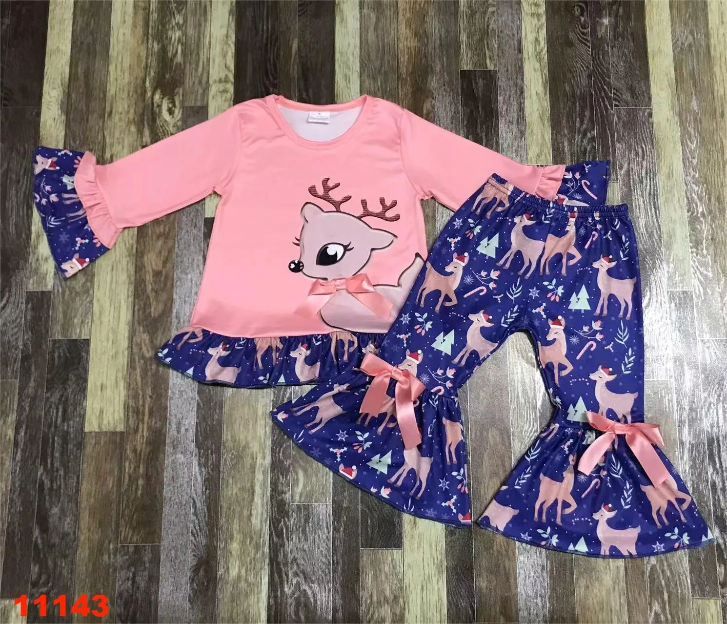 

Autumn Christmas Boutique Girls Baby Suit Children Clothes Pants Long Sleeve Cotton Santa Claus Fawn Pine Tree Outdoor