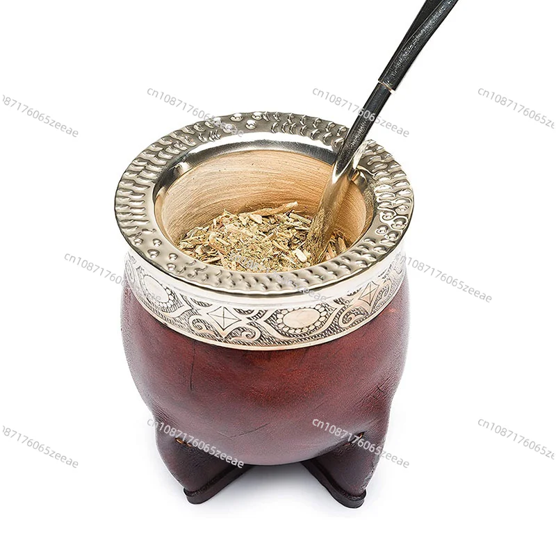 Cup With Leather Shell Insulated  Tea Cup With Bombilla Straw Set