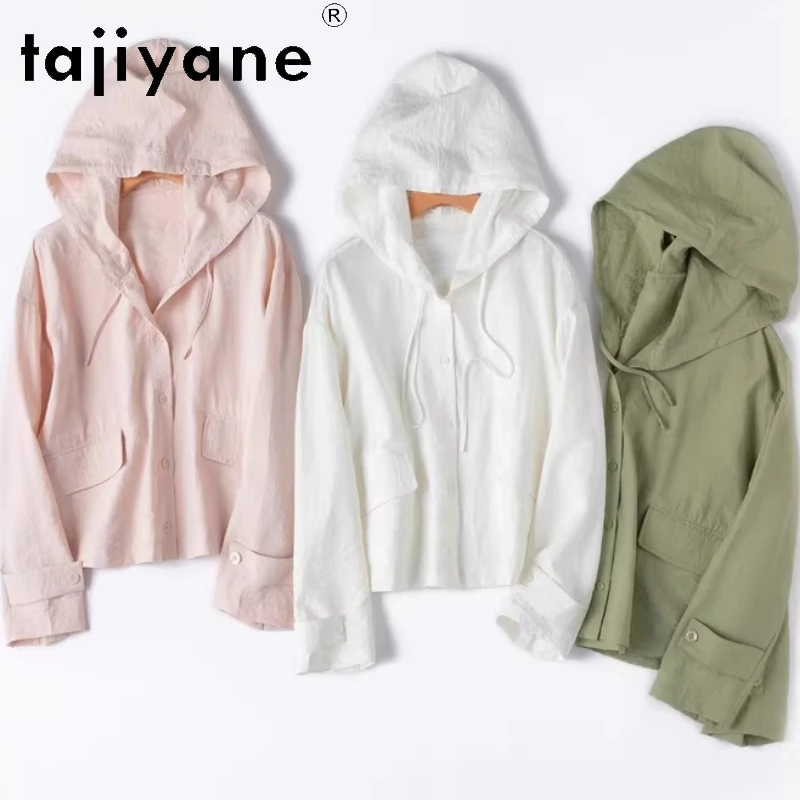 

TAJIYANE 76% Натуральная шелковая блузка из тутового шелкопряда, повседневная рубашка с капюшоном, женская свободная весенне-летняя кофта, верхняя одежда для женщин 2026 Блузка