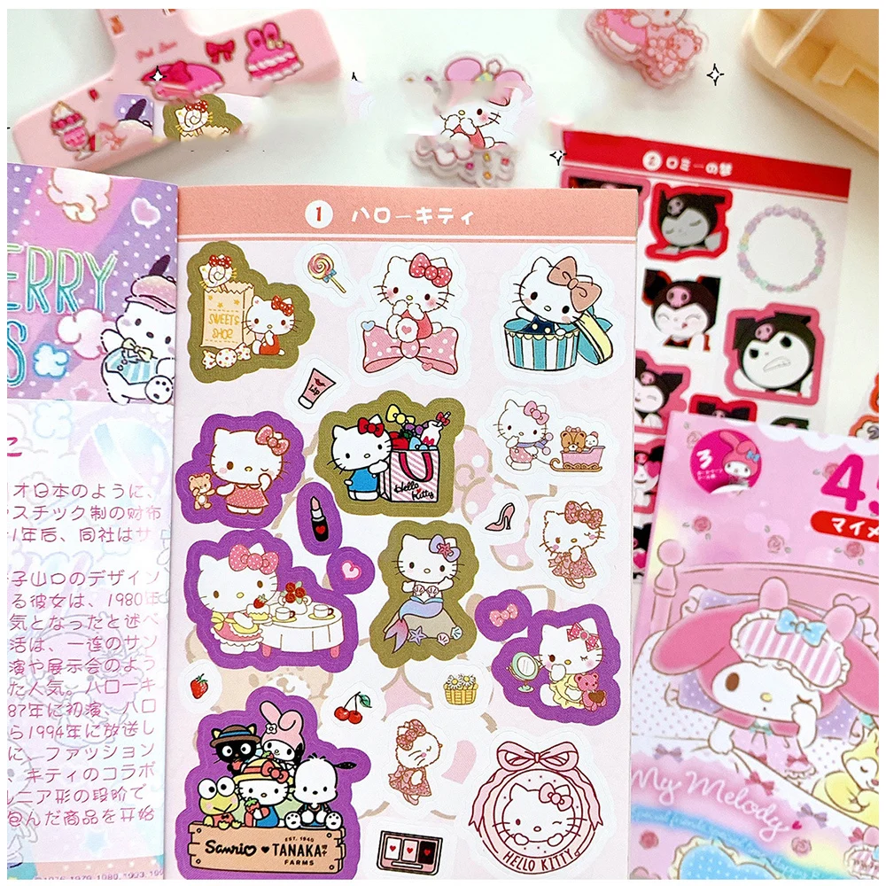 450PCS Kawaii Sanrio Adesivos Estética Dos Desenhos Animados Olá Kitty Minha Melody Kuromi Decalques Crianças Brinquedos Bonito Anime Decoração