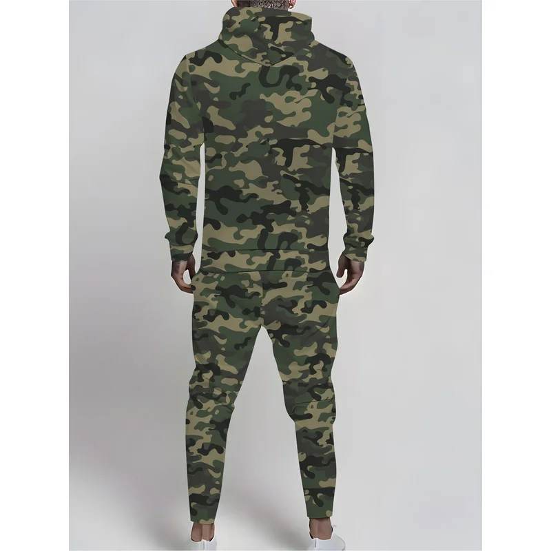 1 Set Of Men'S Plus Size Camouflage Hoodie And Sweatpants Set, Casual Sportswear With Pockets, Autumn And Winter Hoodie