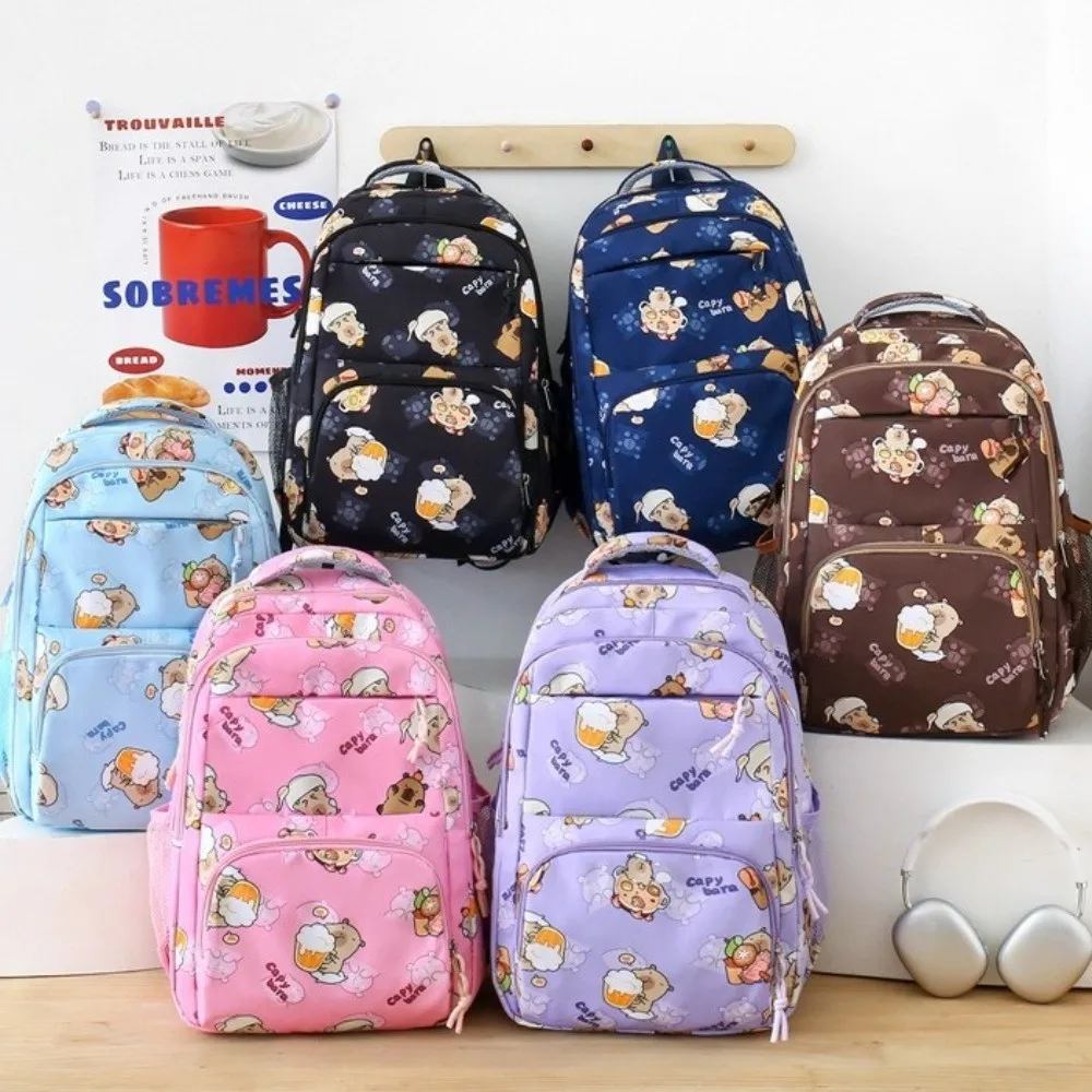 

Набор из 3 предметов: милый мультяшный рюкзак с капибарой, нейлоновый, большой вместимости, для студентов, легкий, с сумкой-тоут и мешочком, повседневный рюкзак с животным принтом