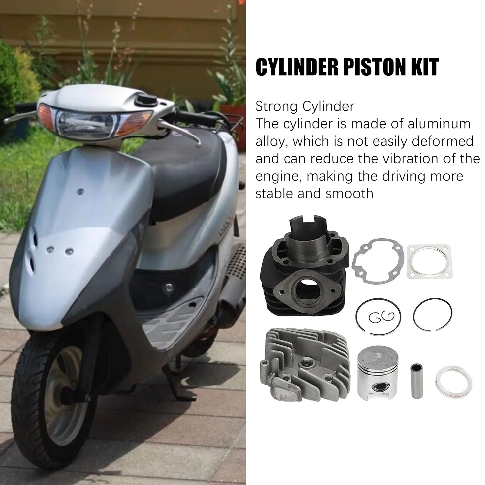 

Cylinder Piston Rings Gasket Kit Cylinder Piston Kit 47mm Bore Aluminium Alloy High Strength for Dio50 ZX50 AF34 AF35 70cc