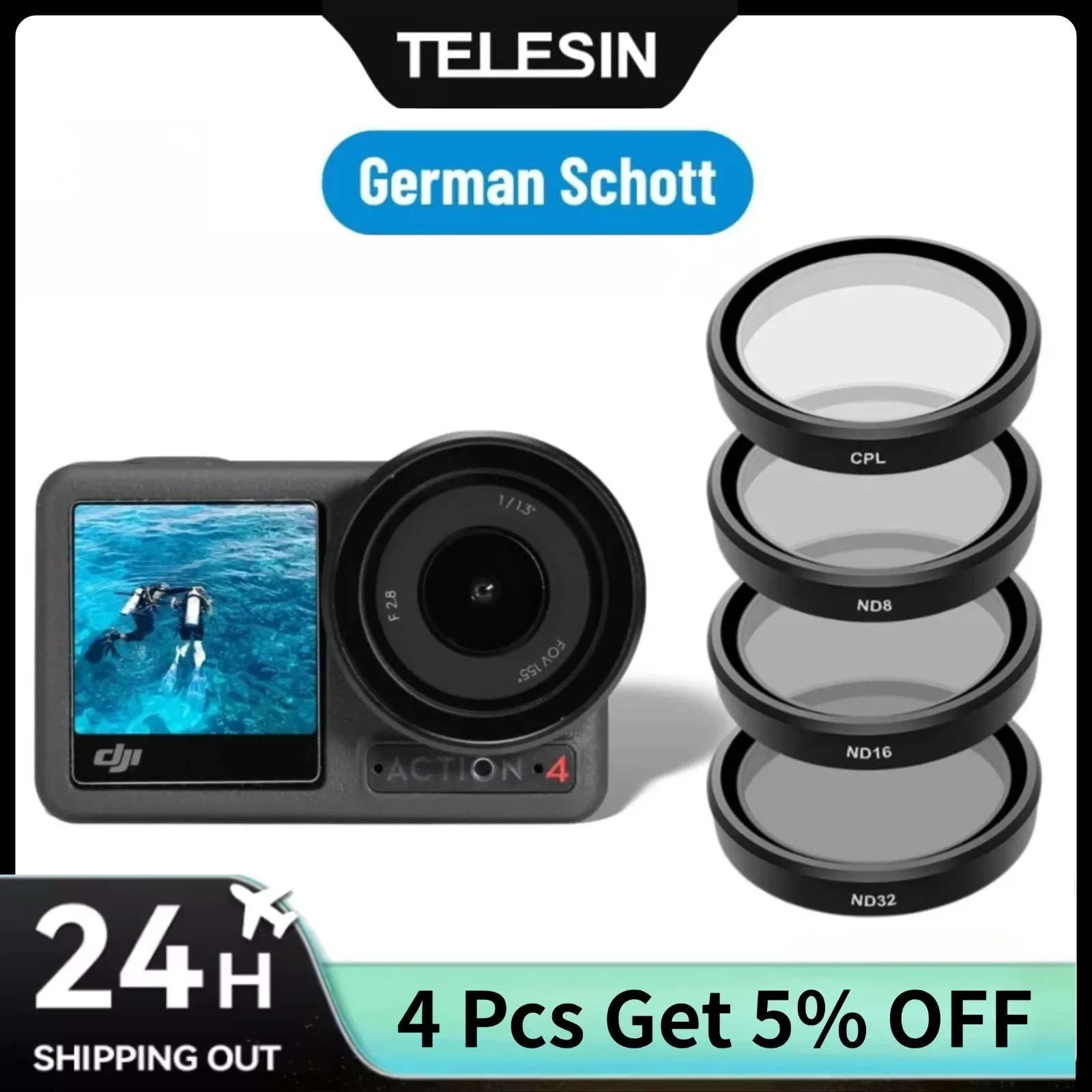 

TELESIN German Schott CPL and ND 8 16 32 Lens Filter Set for DJI OSMO Action 5 Pro 4 3 Action Camera Accessories Soporte camara