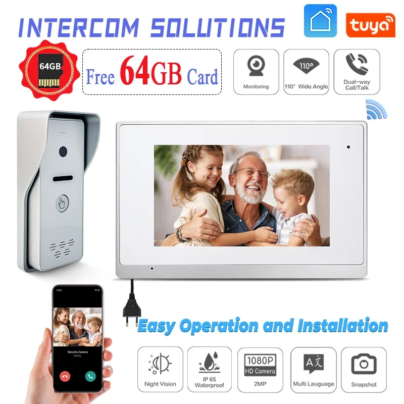 

Tuya Video Intercom System Home CAT5/CAT6 Door Phone 7 Inch Screen Outdoor Waterproof IP Signal Support 2 Electric Lock Unlock