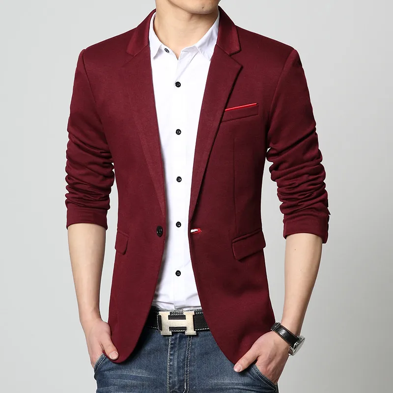 New Slim Fit Casual jacket Cotton Men Blazer Jacket Single Button Gray Mens Suit Jacket Autumn Patchwork Coat Male Suite