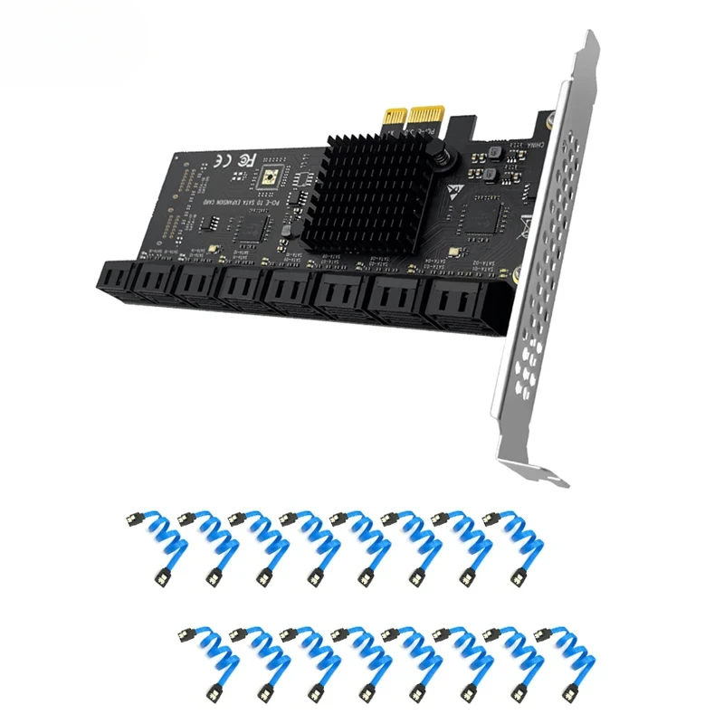 

SATA PCIE 1X Adapter 16 Port SATA3.0 Express Controller PCI to Sata Riser Expansion SSD Bit Add On Card for Chia Mining