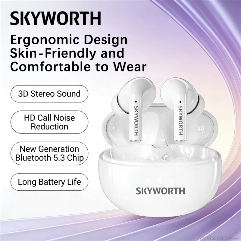 SKYWORTH New STP007 Earphones TWS Wireless Bluetooth 5.3 In Ear Sports Headphone AAC SBC HD Mic Call Headset 250mAh Long Standby