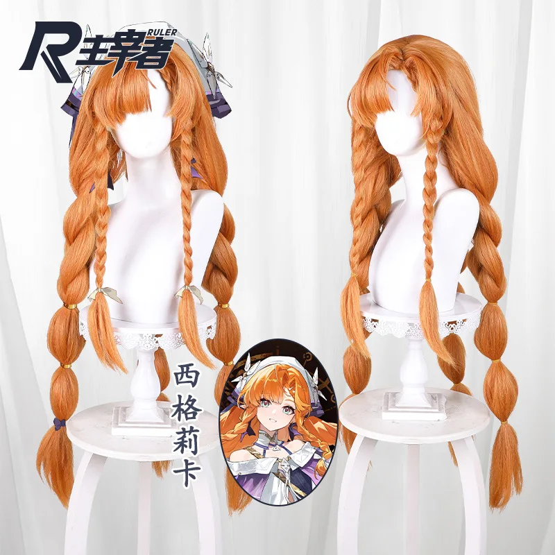 

Парик для косплея Сигрики из игры «Ветра на уединенной местности», оранжевый, длинный, с косами-хвостиками, для карнавала, Хэллоуина, вечеринок, аксессуар для женщин и девушек, бесплатная шапочка