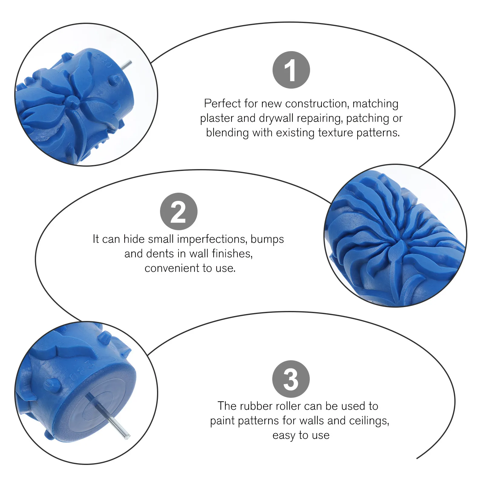 Patterned Rubber Paint Roller DIY Wall Decoration Embossing Texture Roller for Walls Ceilings Drywall Texture Repair
