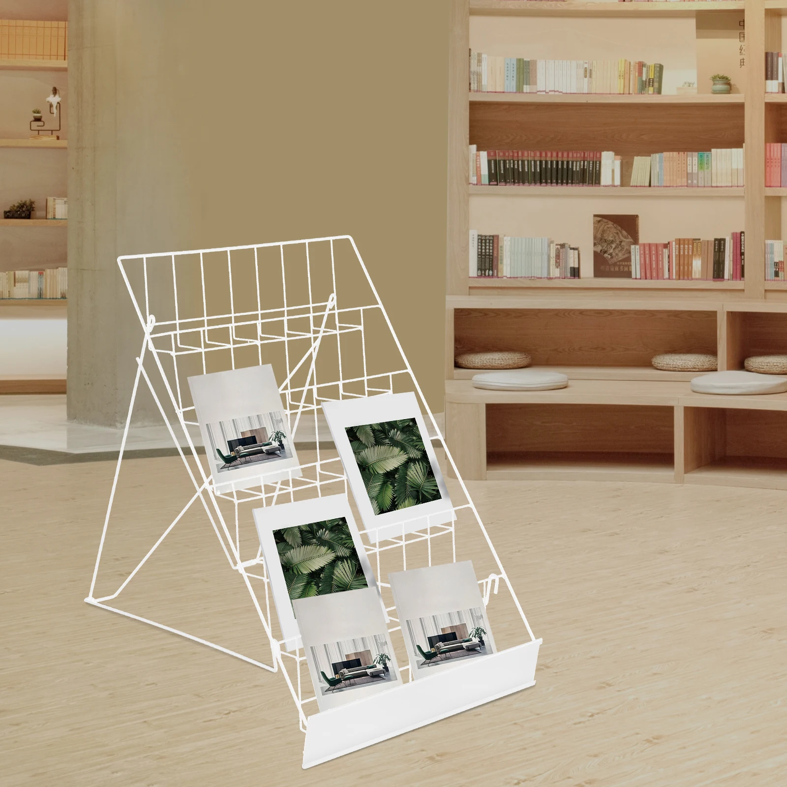 

6-Tier White Wire Countertop Rack, Book & Comic Display, Desktop Magazine Holder for Home & Office