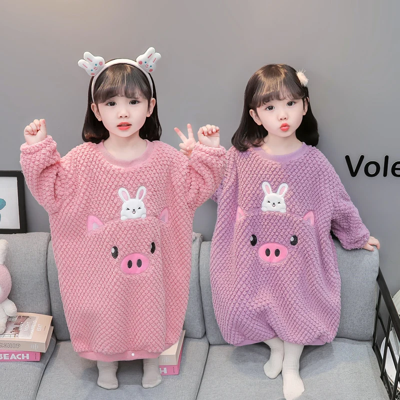 

Girls pajamas autumn and winter flannel children's loungewear baby nightgown thermal nightdress