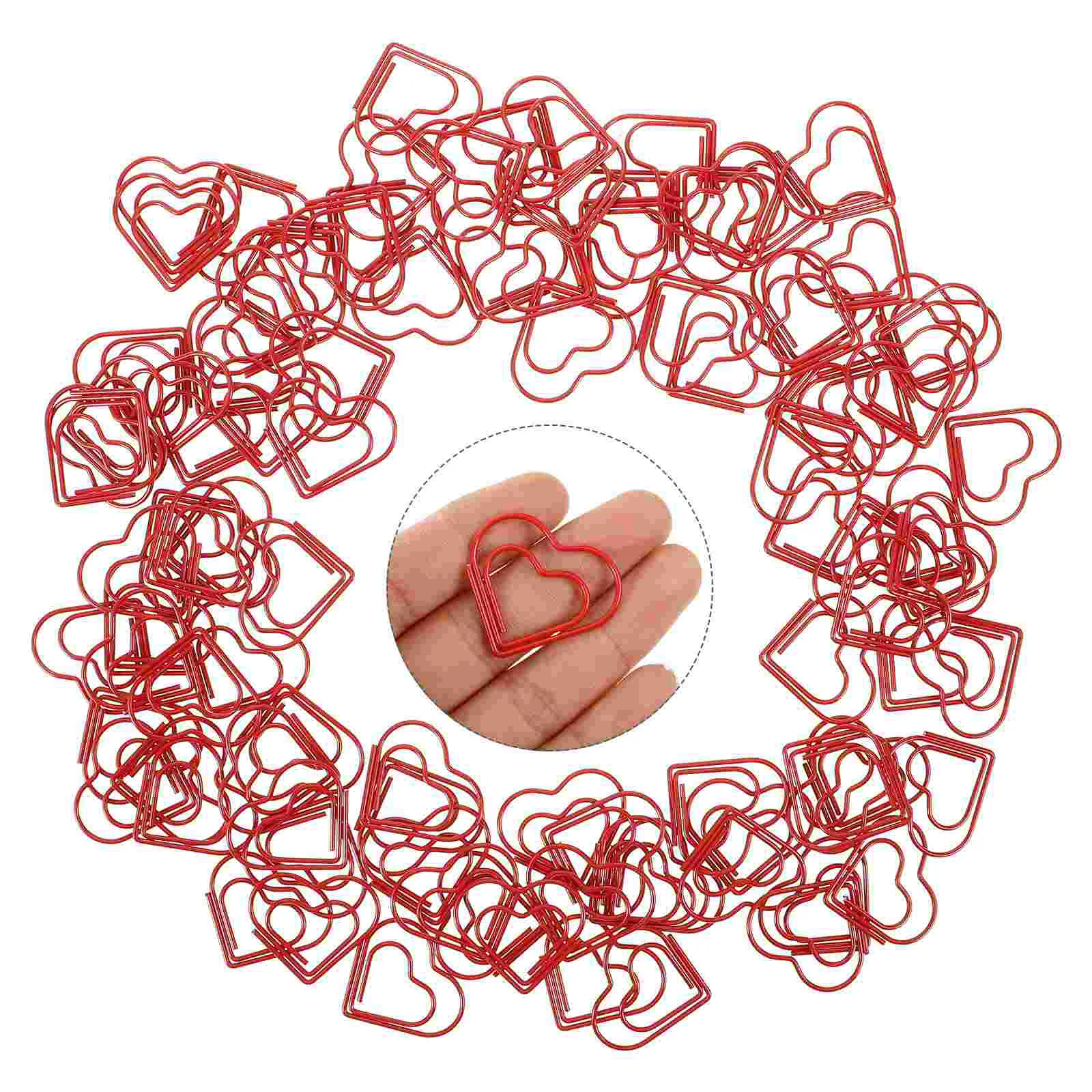 100pcs Paperclip Love Heart Paper Clips Marking Bookmark Pin Stationery Office Accessories(Red) red heart paperclips