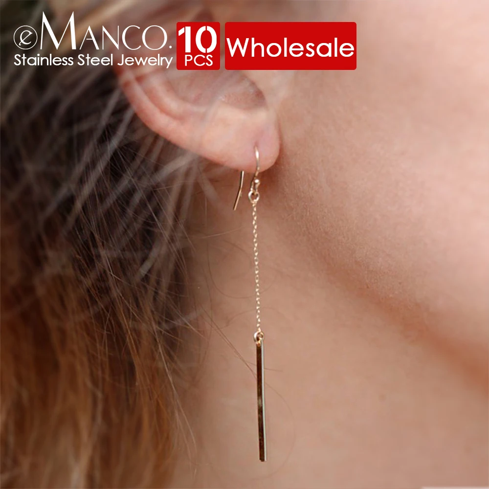 EManco 10PCS Minimalist ยาวสแตนเลสต่างหูผู้หญิง Dangle หูฟังแฟชั่นเครื่องประดับขายส่งโดยตรง