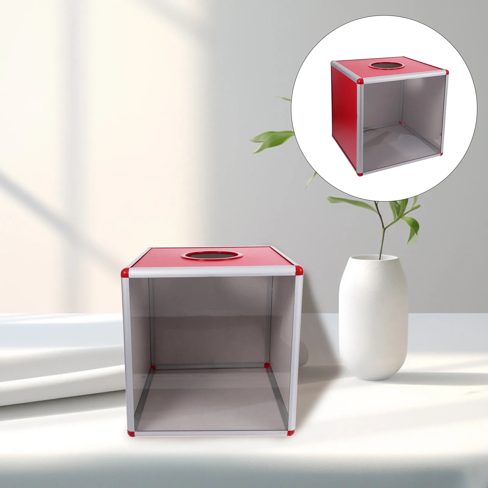 

Transparent Red Raffle Box Clear Donation Ticket Holder Fundraising Ballot Container Drop Suggestion Box With Slot For Voting