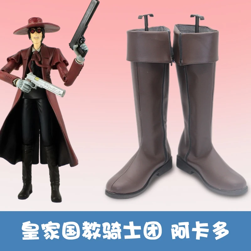 

Аниме Hellsing Alucard Обувь для косплея Сапоги Костюмы на Хэллоуин Темно-коричневые кожаные сапоги