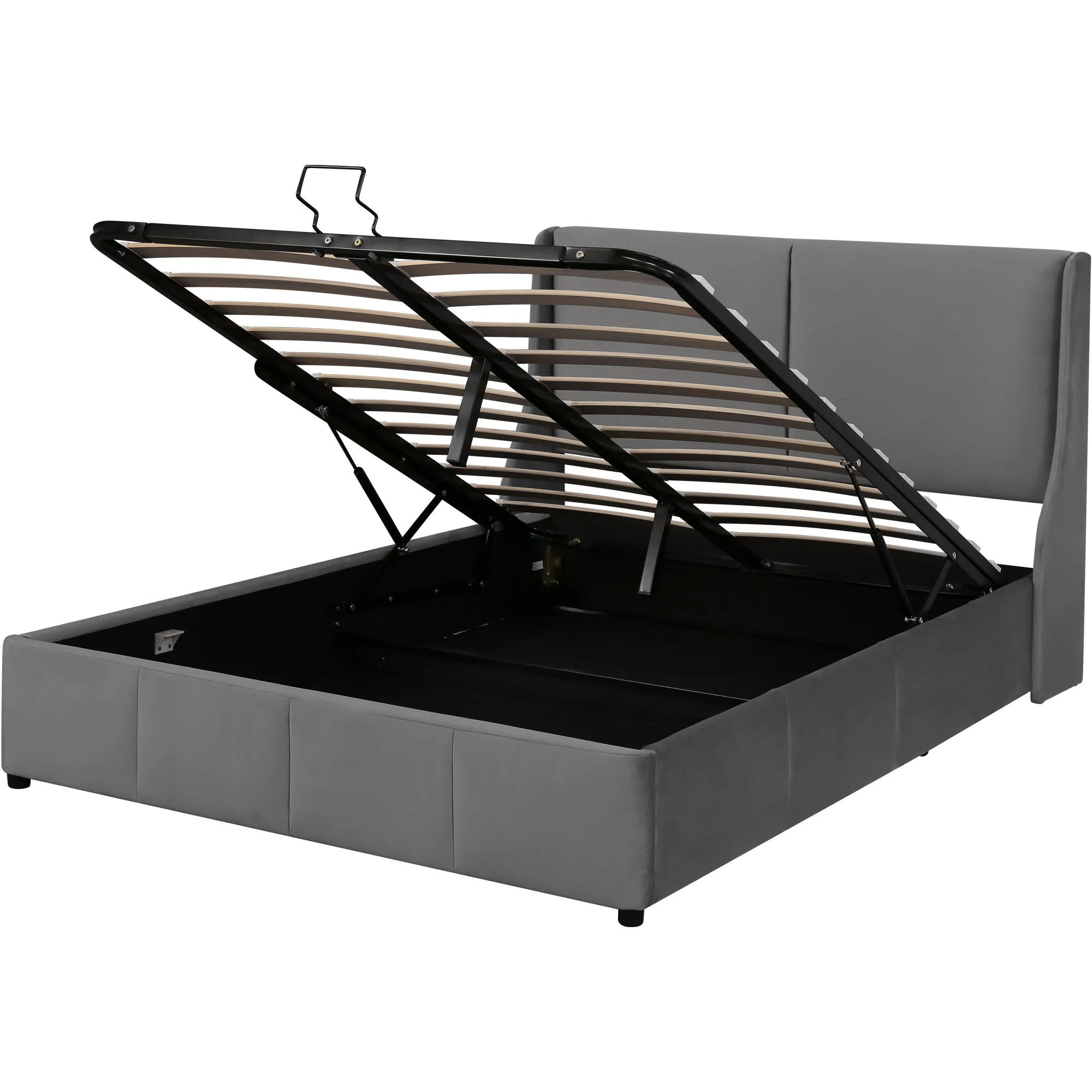 Doppelbett mit Stauraum 140×200 cm mit hydraulischem System - Ohne Matratze, Samt - Grau
