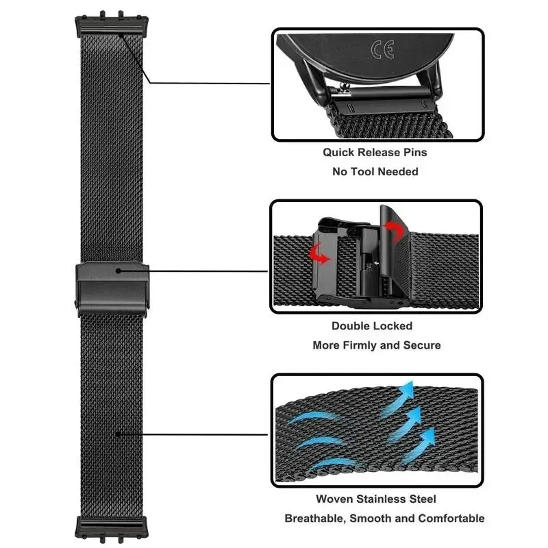 For Samsung Galaxy Fit3 Strap Metal Milan Adjustable Snap Watch Bands for Samsung Milanese Strap