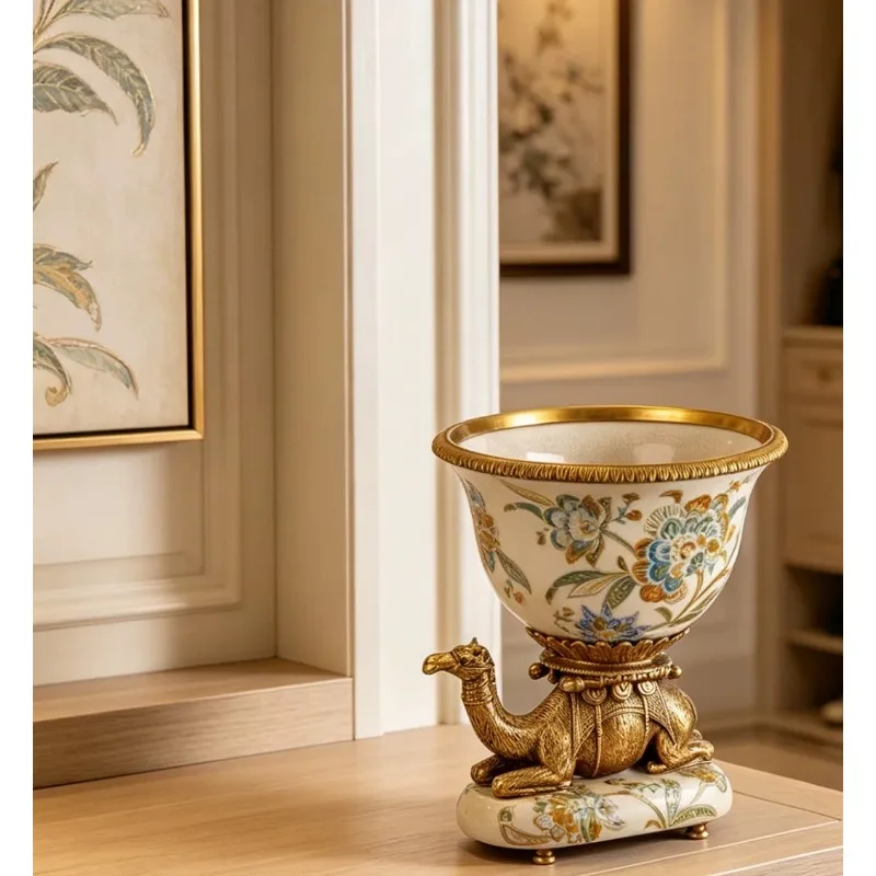 European retro ceramic decorative vase, living room entrance desktop light luxury high-end storage ornament