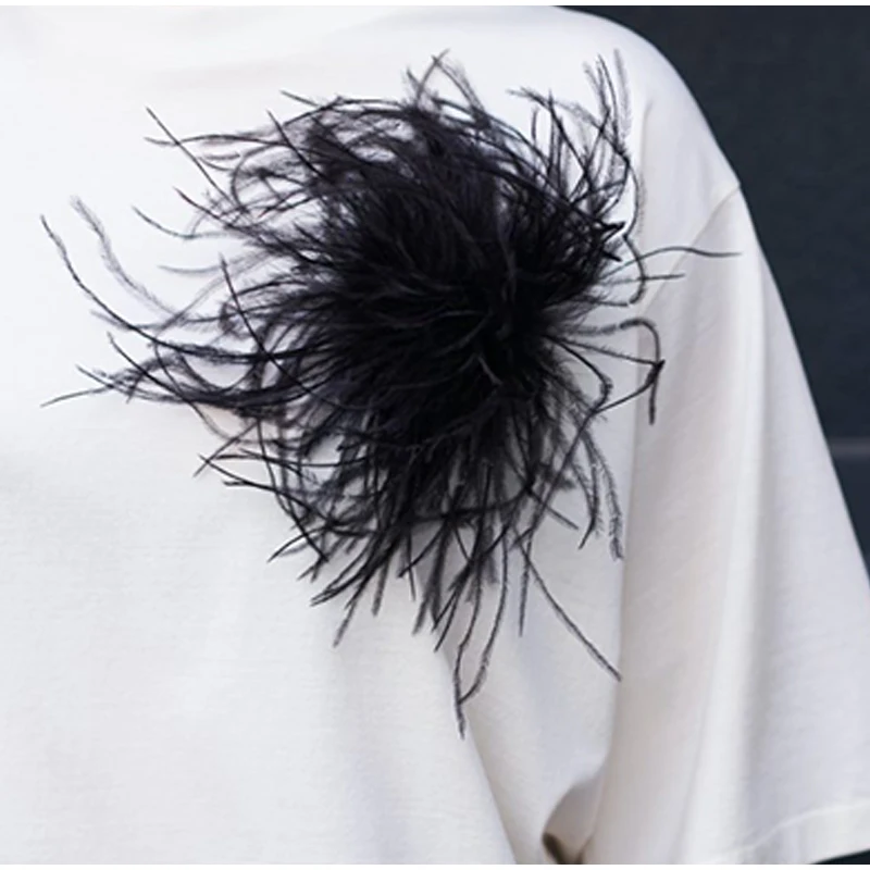 Luxury Black Ostrich Feather Brooch Colorful Feather Lapel Pins Scarf Clips for Women Men Vintage Clothing Jewelry Accessories