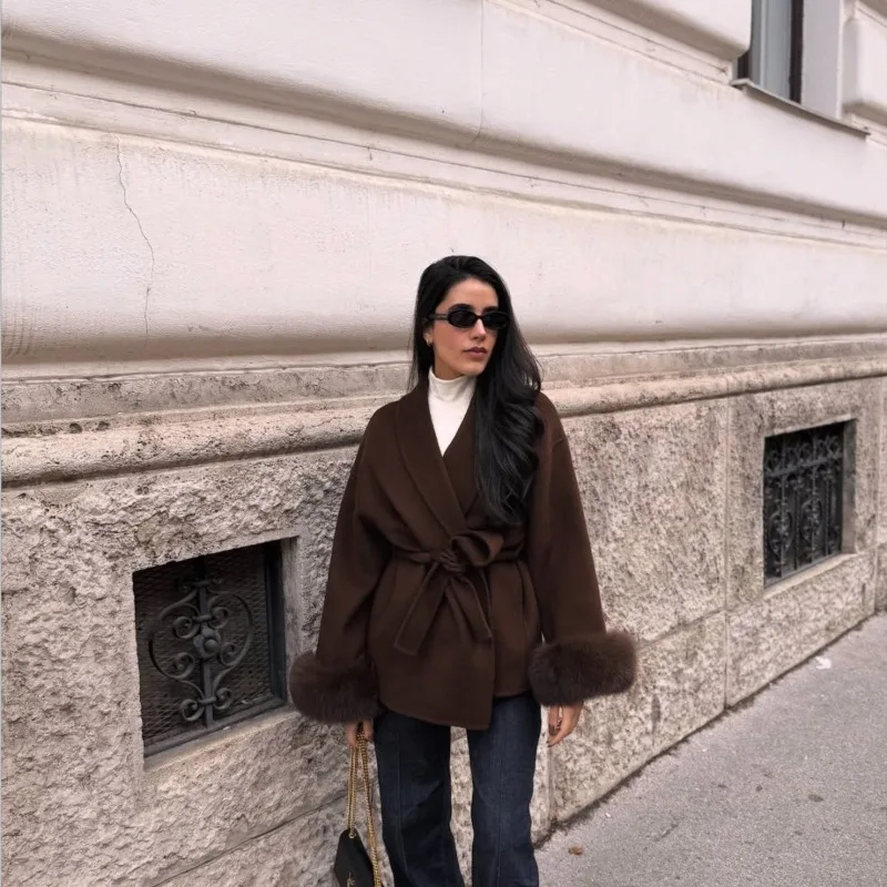 The New Autumn Winter Women Overcoat Is A Fashionable, Loose Multi-color Patchwork Tweed Coat with A European and American Style