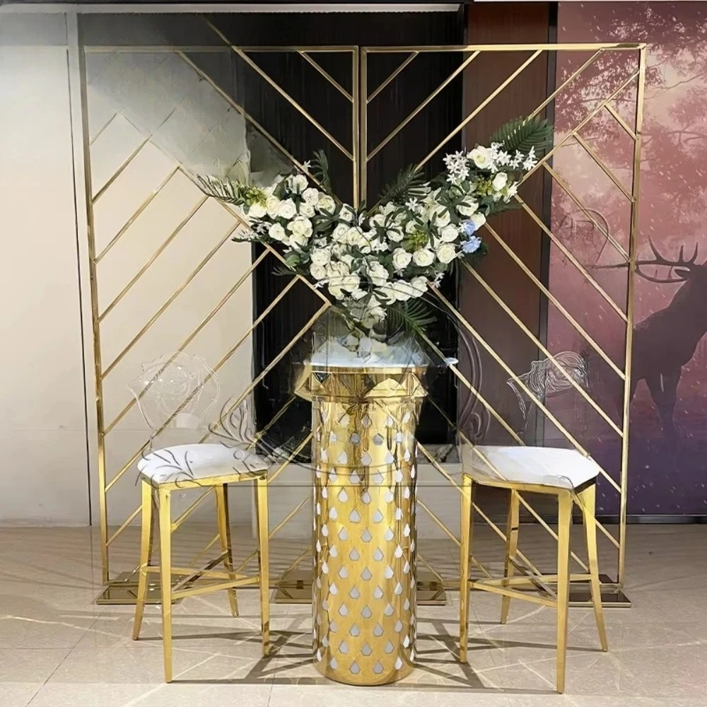 

Custom flower wall gold metal arch background represents wedding event decoration