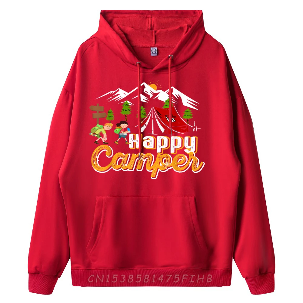 Awesome Happy Camper Outdoor Adventure Hoodies Loose Long Sleeve Slogan Round Collar Adult Hoodies Hoodies Valentine Day