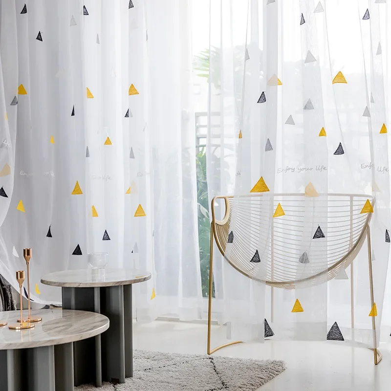 Nordic Style Triangle Tulle Curtains for Children's Bedroom Kids Window Treatments Sheer for Living Room, Finished Customization