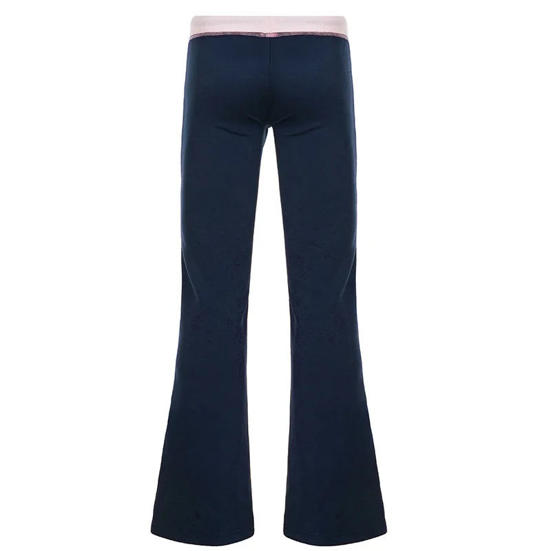 Retro Street Style Casual Contrasting Color Drawstring Low Waist Pants For Women