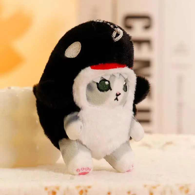 Tiburón de dibujos animados de 13cm transformado en gato, accesorios para bolso colgante de juguete de peluche, bolso colgante de llavero, colgante de coche, regalo para niños