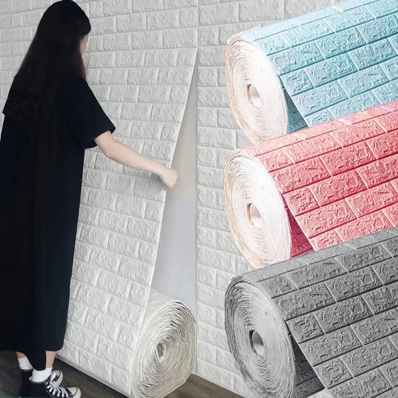 Papel tapiz continuo 3D, decoración de pared adhesiva, pegatina de ladrillos de espuma para dormitorio, resistente al agua