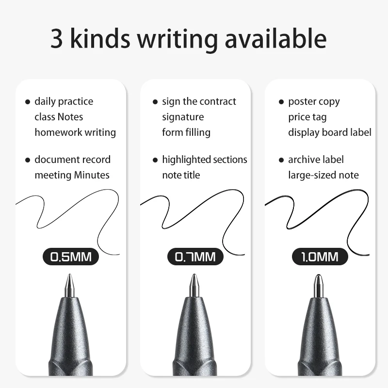 BAOKE High Capacity Gel Ink Pens, 0.5mm/0.7mm/1.0mm Writing, Black Ink Color 4 Barrel Colors, for Office Business & School Use
